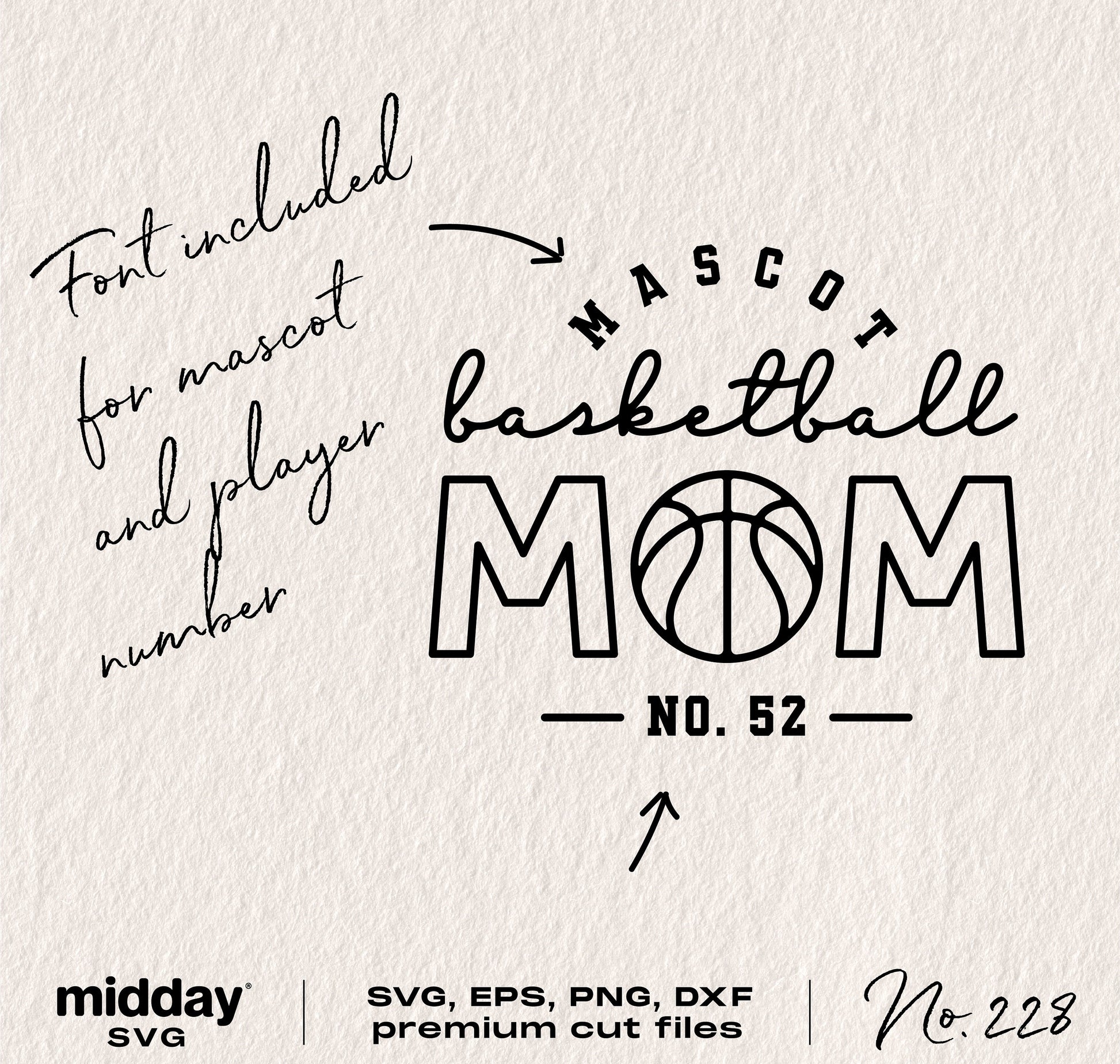 Basketball Mom SVG design for shirts and tumblers, with mascot and player number font included.