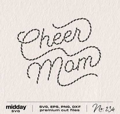 Stitched Cheer Mom design in SVG, PNG, DXF, EPS formats for crafting on shirts, tumblers, hoodies, hats with Cricut or Silhouette.