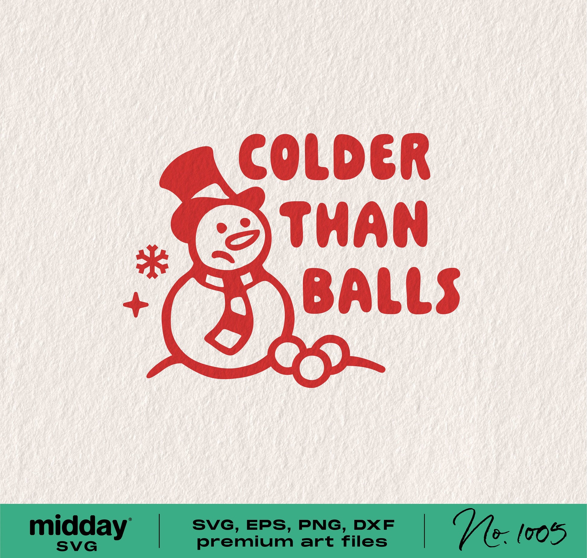 Colder Than Balls snowman design, funny winter Christmas shirt SVG for Cricut and Silhouette, includes PNG, DXF, EPS formats.