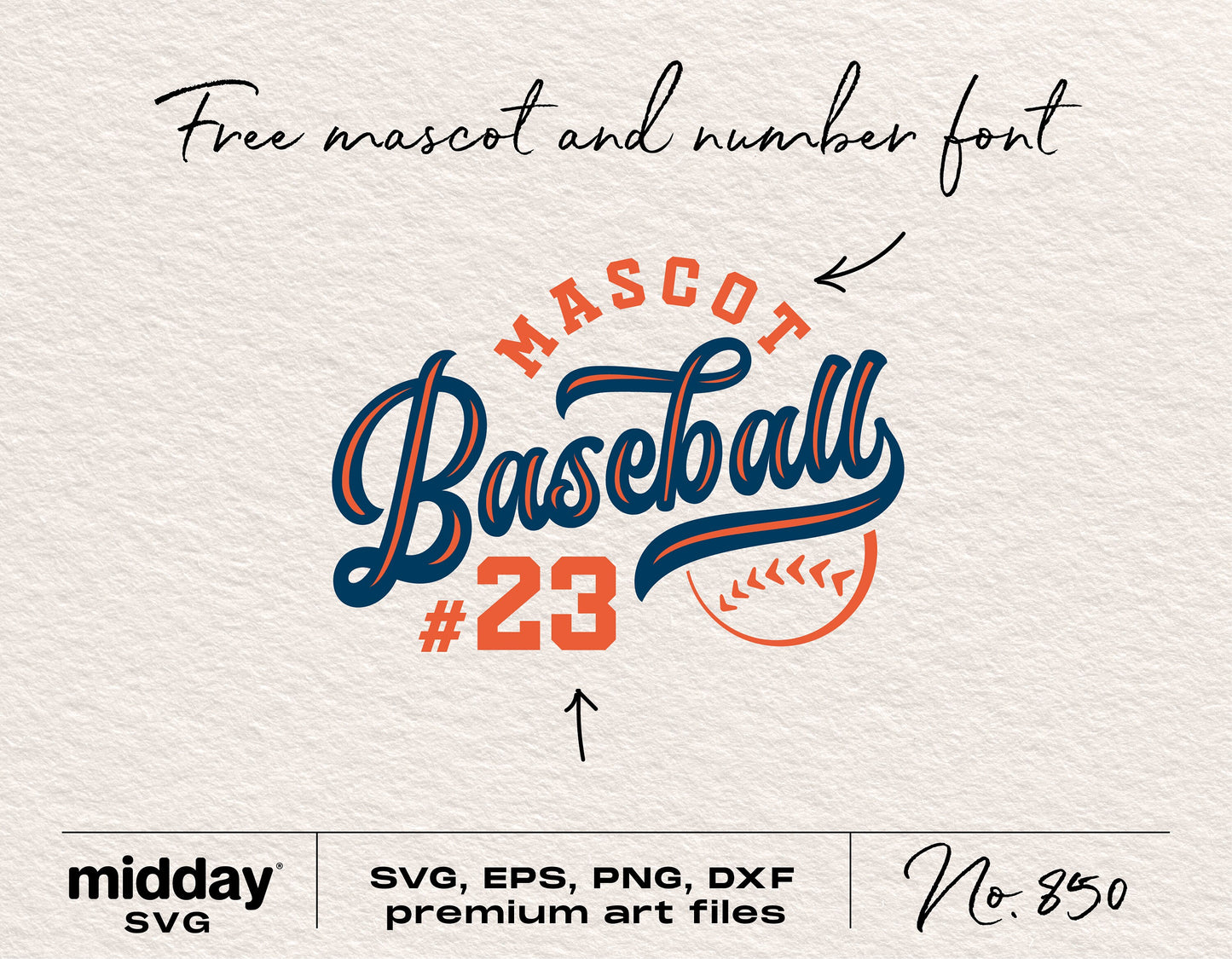 Baseball team logo SVG with mascot and number font, includes SVG, EPS, PNG, DXF files. Perfect for team shirts and Cricut crafts.