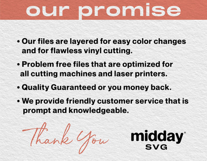 Our promise for high-quality SVG files with easy color changes, optimized for all machines, plus a money-back guarantee and top service.