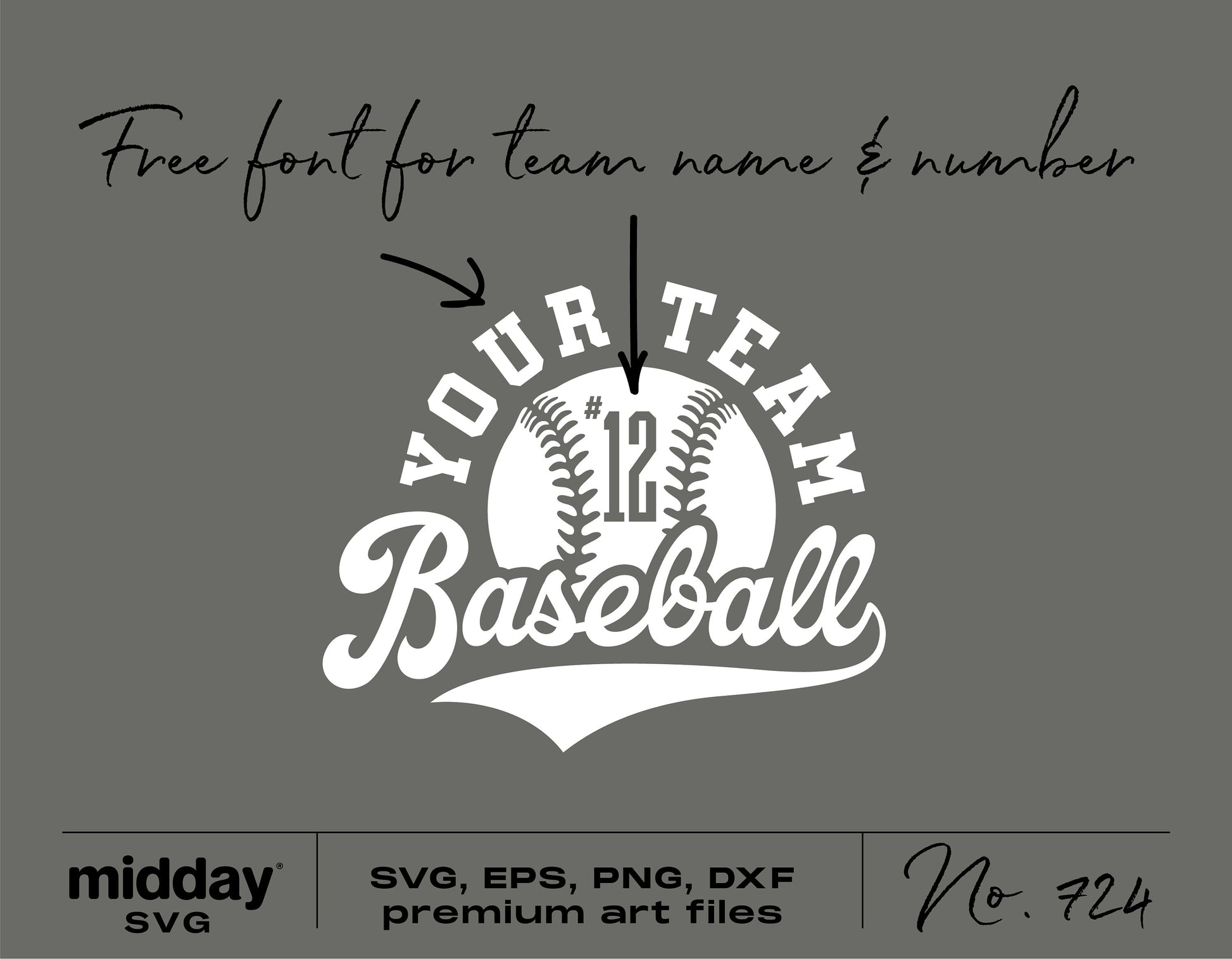 Customizable baseball team logo SVG design with free font for DIY shirts and digital Cricut cut files in svg, eps, png formats.