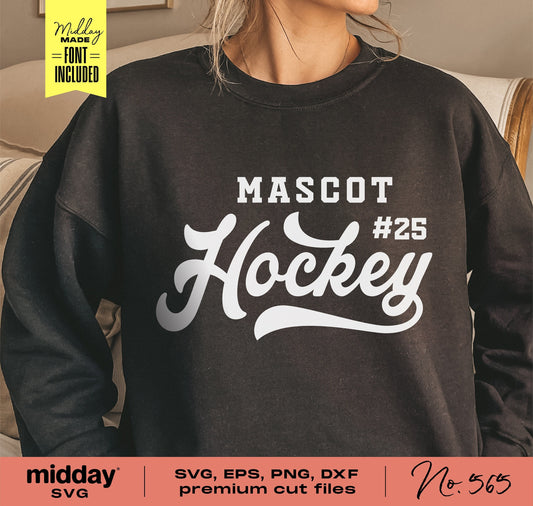 Hockey sweatshirt with 'Mascot #25' design for Cricut and Silhouette, available in SVG, EPS, PNG, DXF formats.