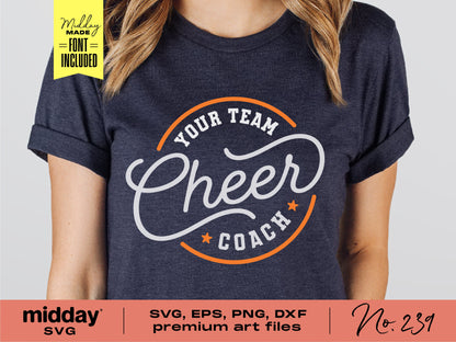 Customizable Cheer Coach Team Design on T-Shirt, SVG PNG DXF EPS Cricut Cut File, Sublimation Template for Coaches, No. 239