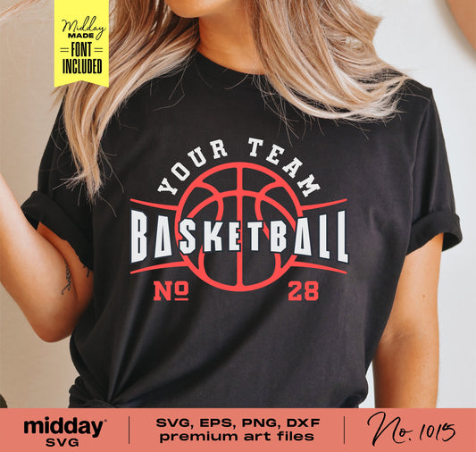 Basketball Team Template Shirt with DIY SVG, PNG, DXF, EPS files. Features team logo design for Cricut and Silhouette projects.