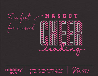 Cheerleading SVG digital template featuring bold pink text, suitable for Cricut and Silhouette, includes free mascot font
