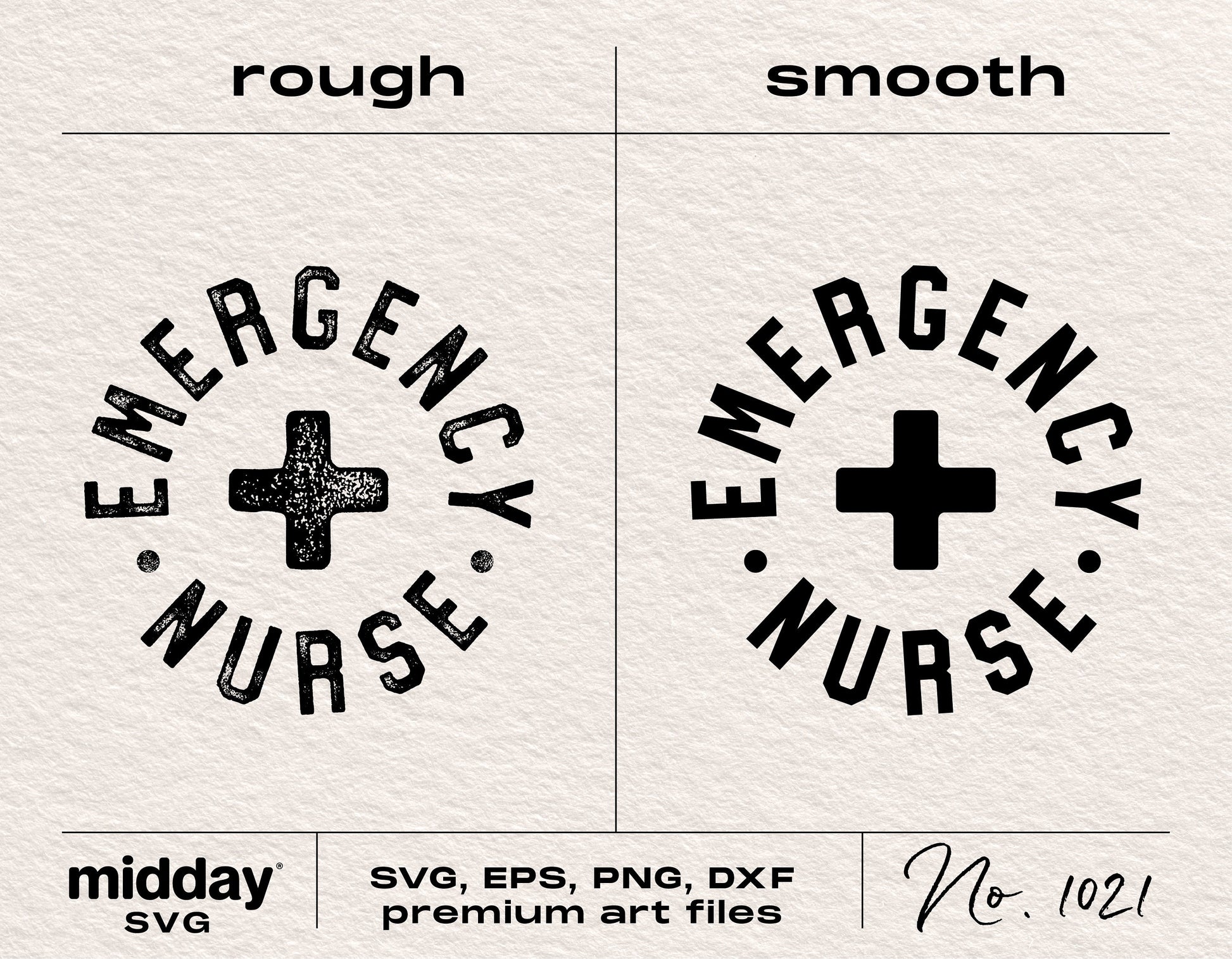Emergency Nurse SVG designs in rough and smooth styles for crafting, suitable for Cricut and Silhouette, includes PNG, DXF, EPS formats.