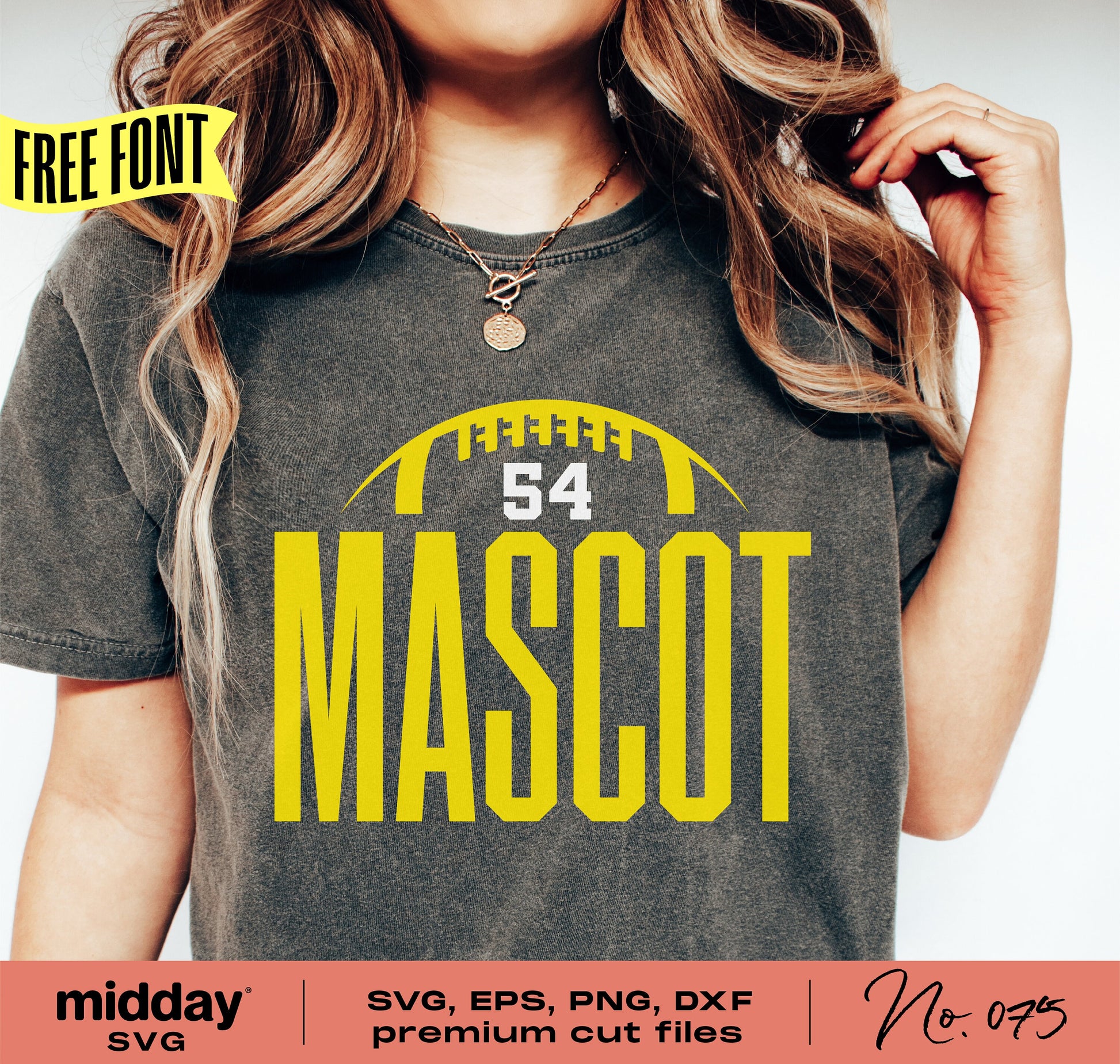 Football Team Template Shirt with 'Mascot 54' design for Cricut, includes SVG, EPS, PNG, DXF formats, ideal for sublimation and crafting.