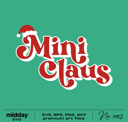 Mini Claus SVG design for kids Christmas shirts, perfect for Cricut or Silhouette crafting projects.