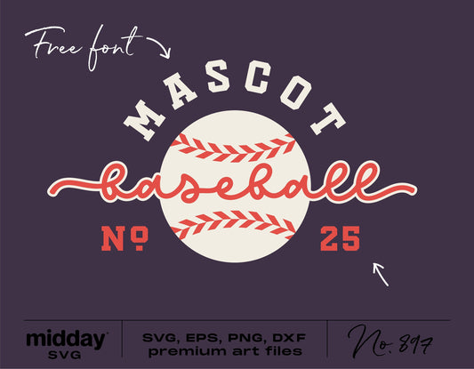 Customizable baseball SVG template with mascot design, free font, and premium art files in SVG, EPS, PNG, DXF formats. Perfect for shirts.