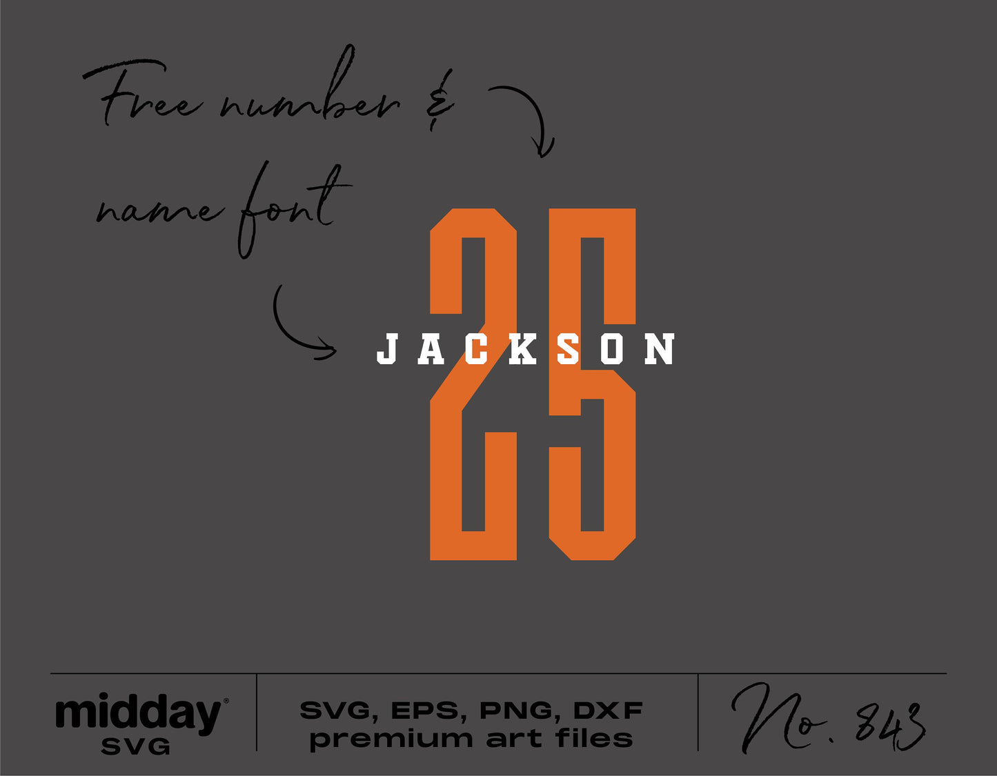 Baseball team shirt SVG with name 'Jackson' and number '25' in vintage script. Includes SVG, PNG, DXF formats for Cricut and Silhouette.