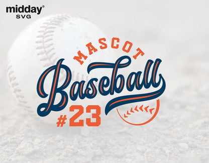 Mascot baseball team logo with #23 over blurred baseball background, ideal for SVG design projects and Cricut use.
