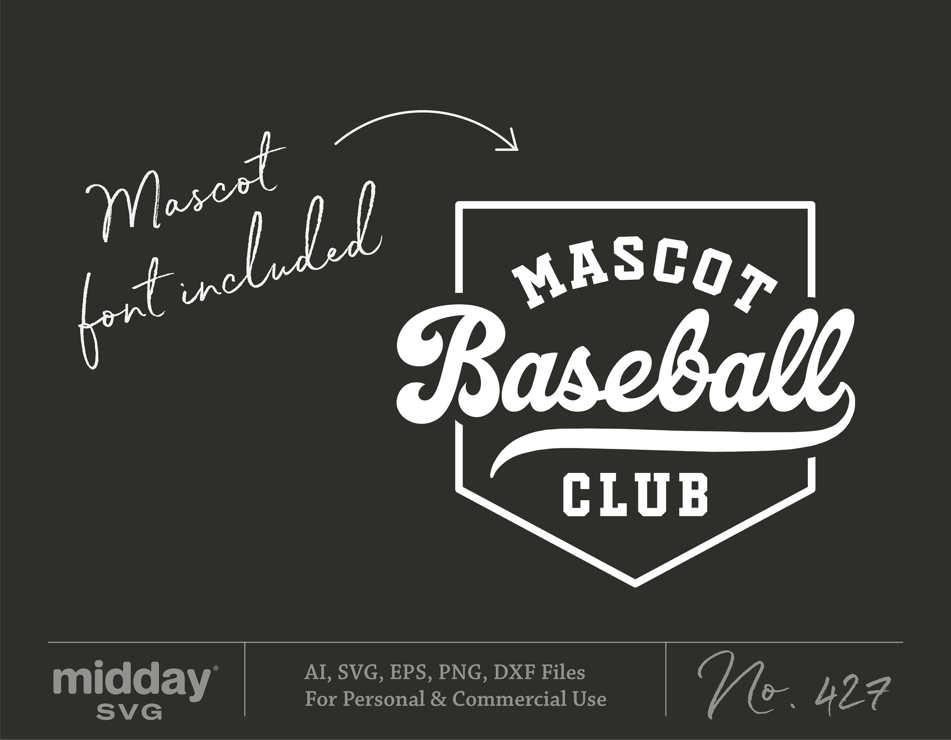 Baseball Club design with mascot font, available in SVG, PNG, EPS, DXF for Cricut and Silhouette, digital download.