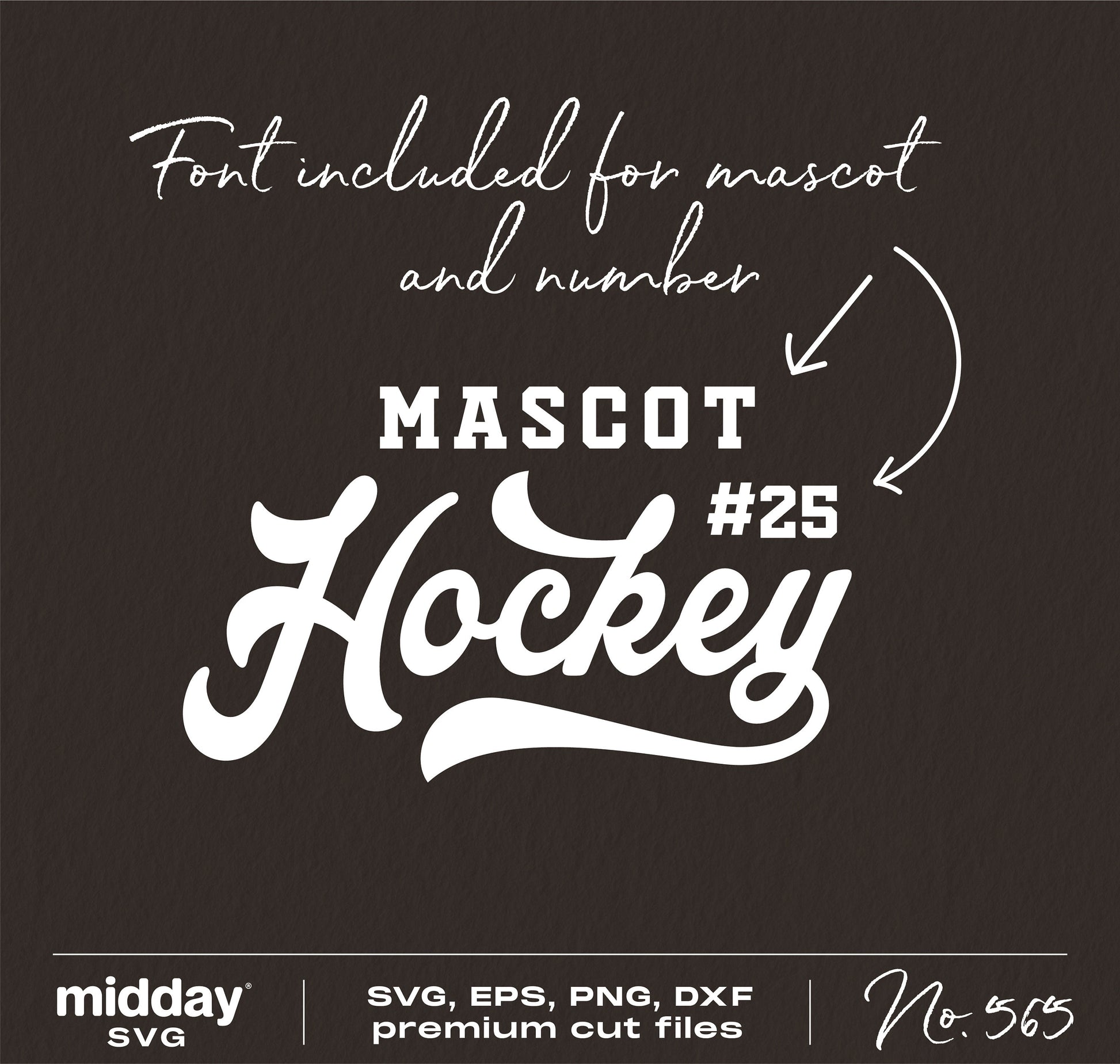 Hockey team template design with customizable mascot and number, includes SVG, EPS, PNG, DXF formats for Cricut and Silhouette.