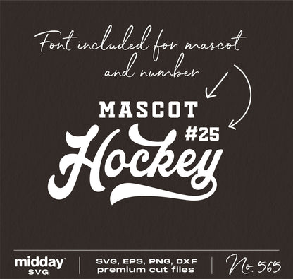 Hockey team template design with customizable mascot and number, includes SVG, EPS, PNG, DXF formats for Cricut and Silhouette.