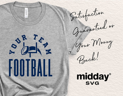 Gray t-shirt with customizable 'Your Team Football' text, suitable for Cricut and Sublimation projects.