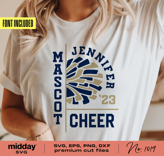 DIY Cheerleader Shirt Template with Mascot Design, Includes Font, Ideal for Cheer Mom, Coach, Cricut, Silhouette, SVG Files