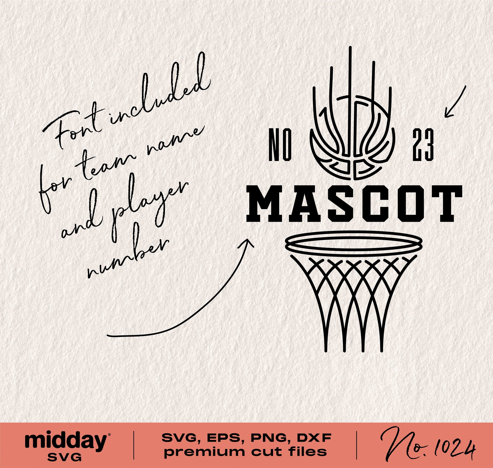 Basketball Team Template SVG for Cricut, featuring a customizable font with team name and number, ideal for shirts and sublimation.