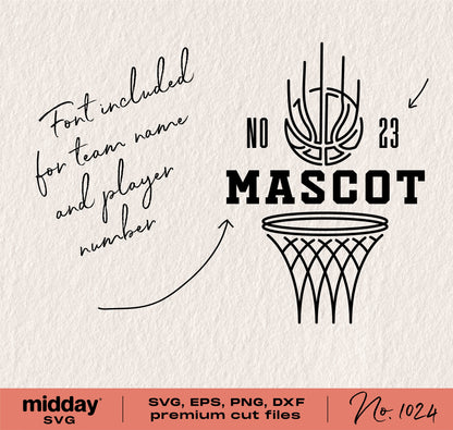 Basketball Team Template SVG for Cricut, featuring a customizable font with team name and number, ideal for shirts and sublimation.