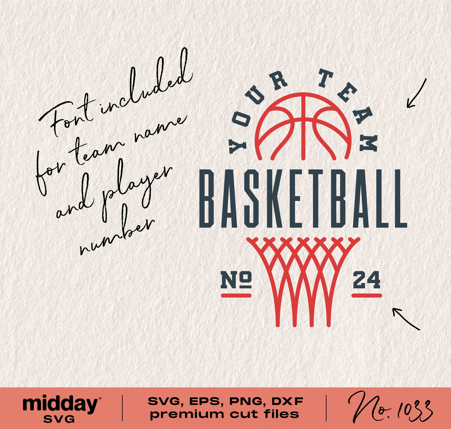 Basketball team logo template in SVG, PNG, DXF formats with font for customization; ideal for Cricut and Silhouette