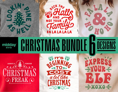 Christmas Svg Bundle with 6 Funny Designs for Shirts, Cricut and Silhouette Compatible, Includes Svg Png Dxf Eps Formats