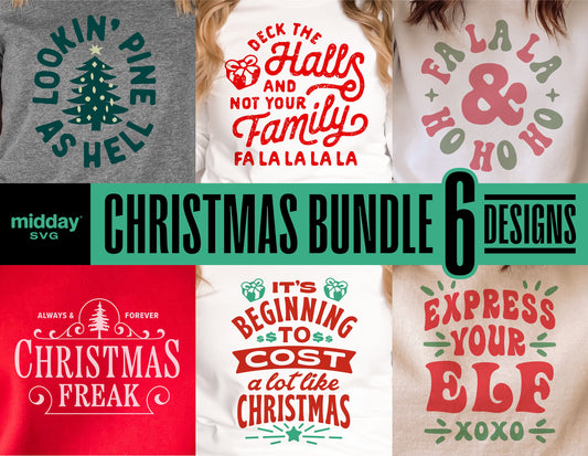 Christmas Svg Bundle with 6 Funny Designs for Shirts, Cricut and Silhouette Compatible, Includes Svg Png Dxf Eps Formats
