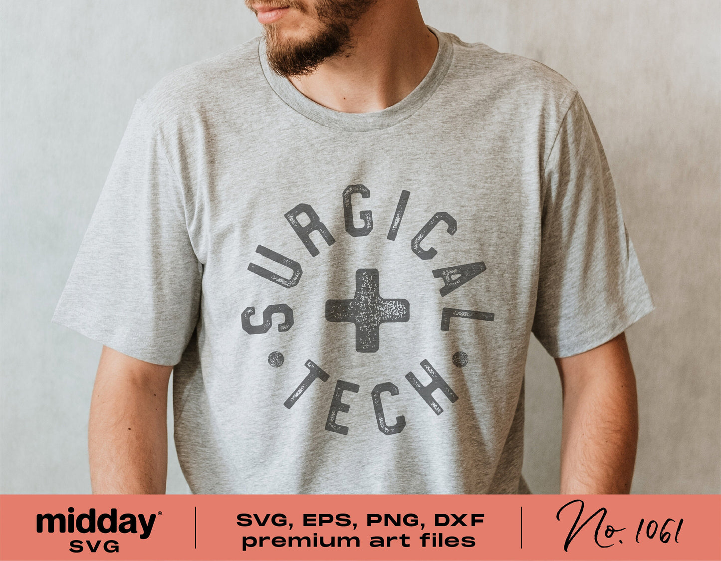 Gray t-shirt with 'Surgical Tech' design for Cricut, Silhouette, and sublimation projects