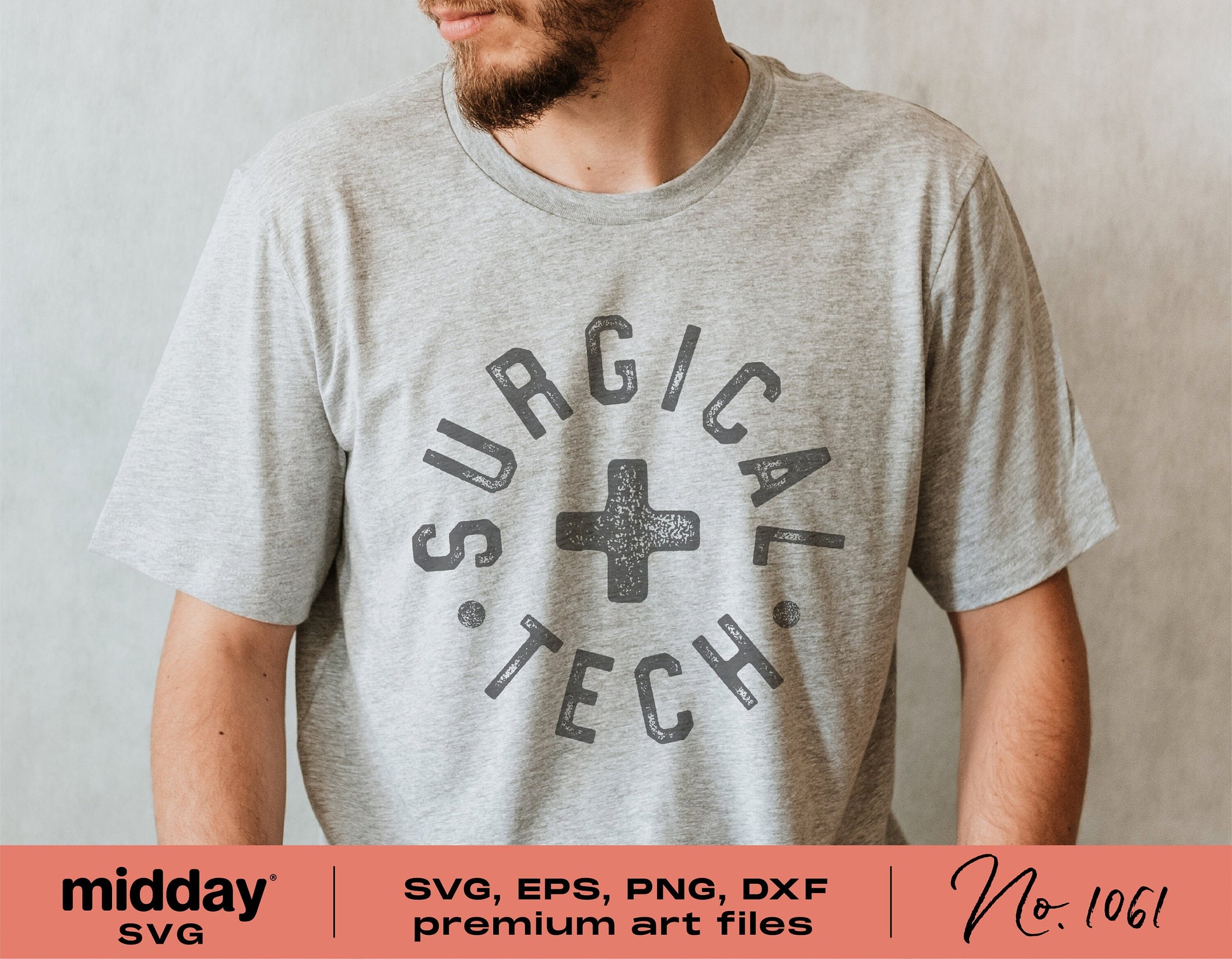 Gray t-shirt with 'Surgical Tech' design for Cricut, Silhouette, and sublimation projects