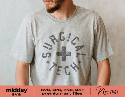 Gray t-shirt with 'Surgical Tech' design for Cricut, Silhouette, and sublimation projects