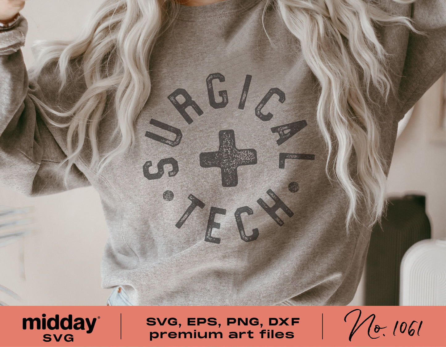 Surgical Tech shirt design featuring a cross, ideal for Cricut and Silhouette projects, includes SVG, PNG, DXF, EPS formats.