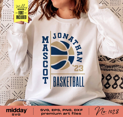 Person wearing basketball-themed shirt with custom SVG design for cutting machines, including SVG, EPS, PNG, DXF files