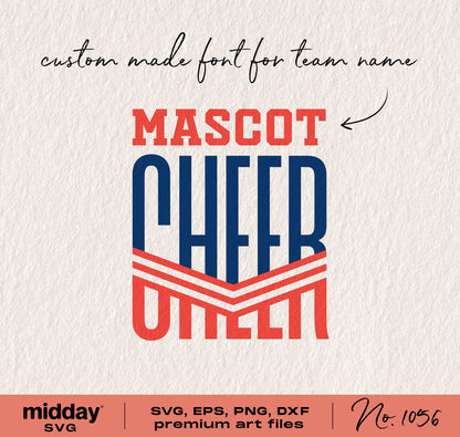 Custom cheer team template with mascot design, DIY SVG, PNG, DXF files for Cricut, Silhouette, sublimation projects. No customization.