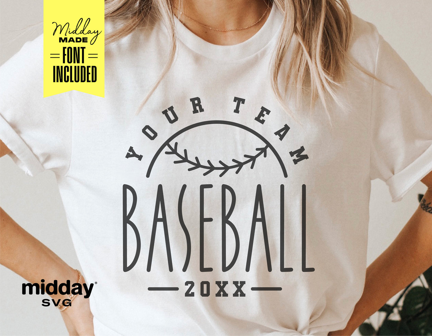 Baseball team shirt design template with customizable typography for Cricut and Silhouette, featuring a baseball logo.