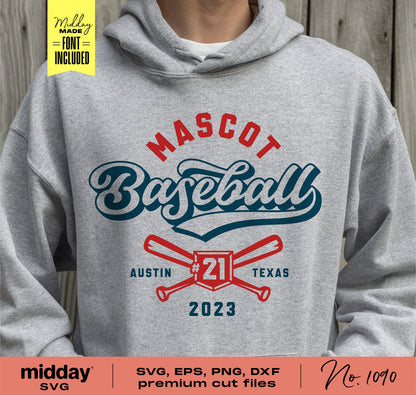 Gray hoodie featuring a customizable baseball team logo and font, with Texas theme, perfect for DIY projects using SVG, PNG, DXF formats.