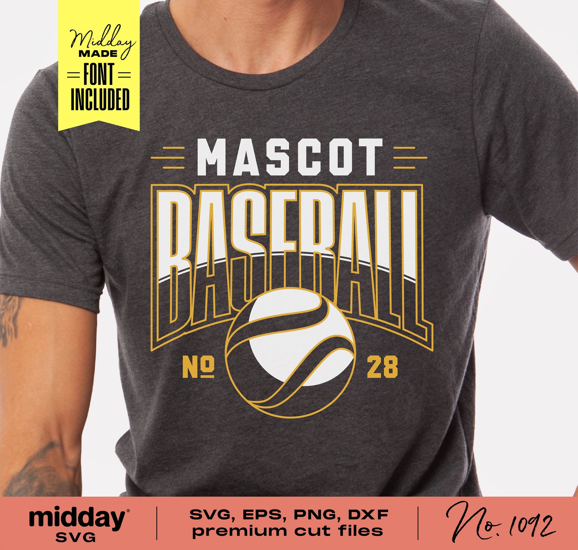 Baseball themed shirt with text 'Mascot Baseball No 28', suitable for Cricut and Silhouette cutting, featuring bold sporty design.