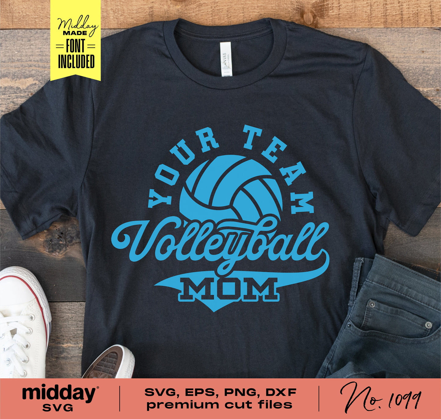 Volleyball Mom shirt design showcasing a stylish blue graphic perfect for Cricut and Silhouette projects, ideal for team moms.