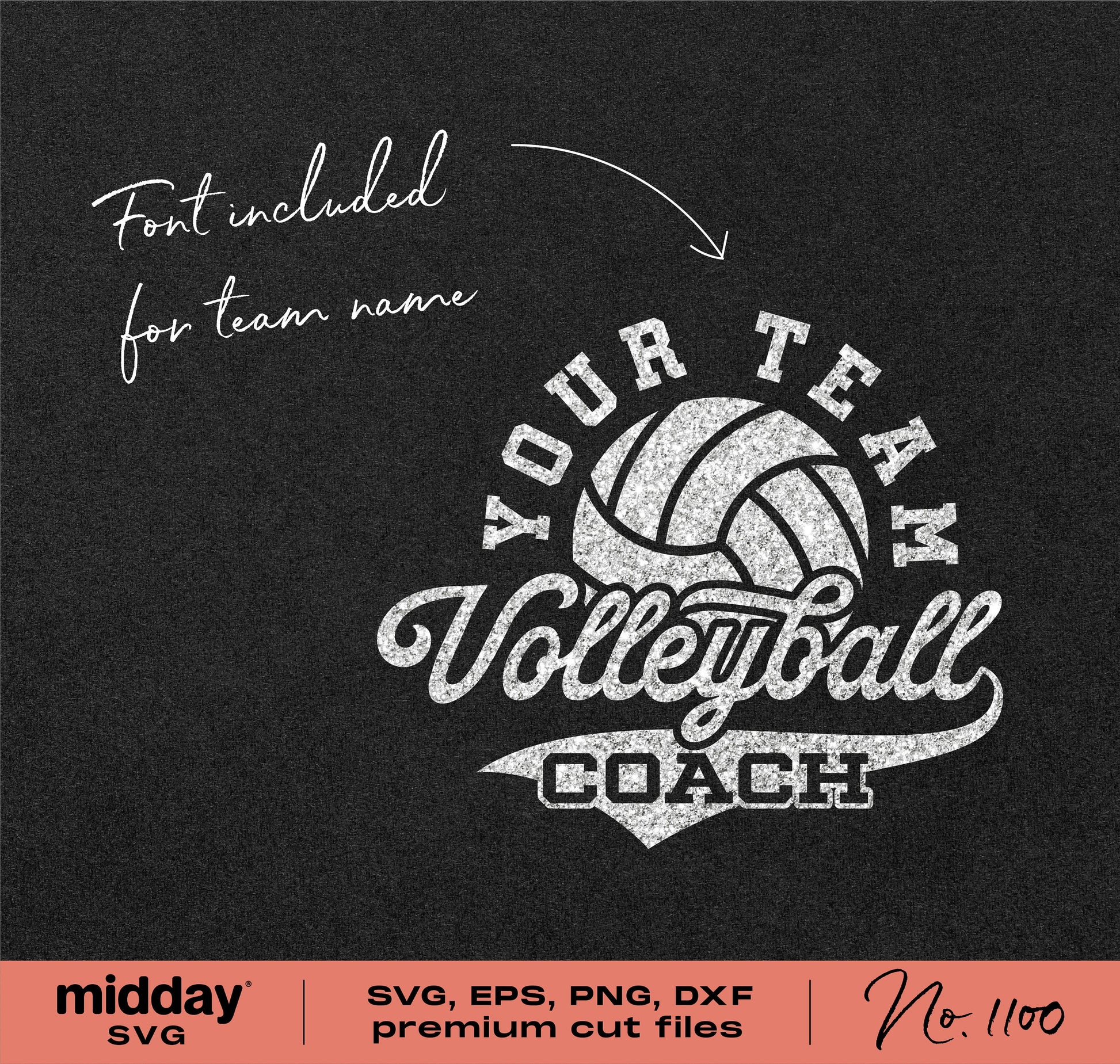 Volleyball Coach SVG design for Cricut, featuring customizable team name and included font, ideal for shirts and tumblers.