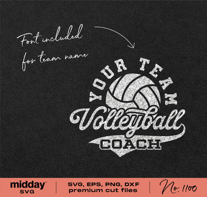 Volleyball Coach SVG design for Cricut, featuring customizable team name and included font, ideal for shirts and tumblers.