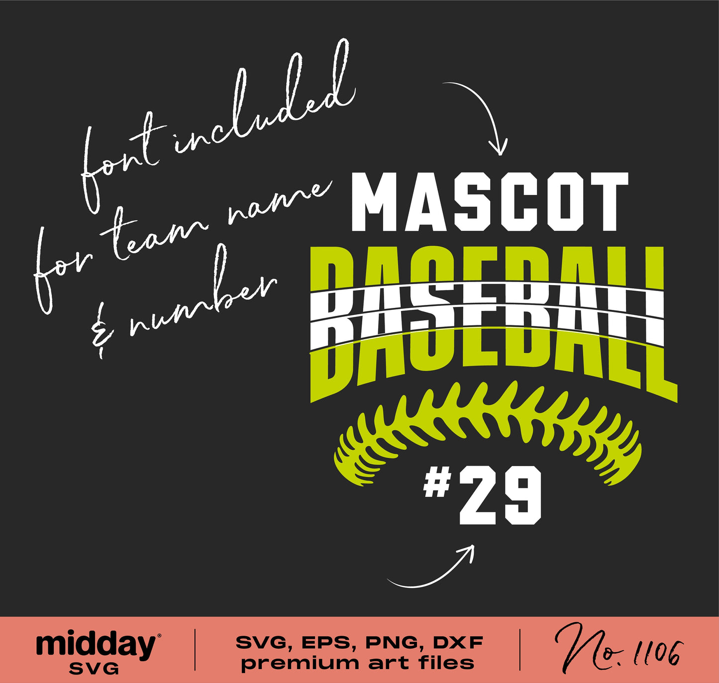 Customizable baseball SVG template with team name and number font included, ideal for Cricut and silhouette projects.