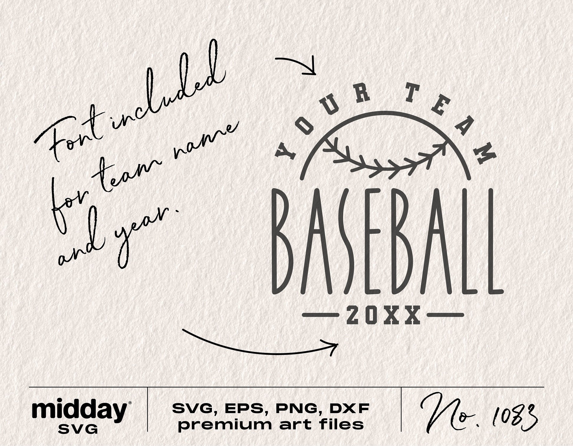 DIY Baseball Team Template with customizable design for shirts in SVG, PNG, DXF, EPS formats; font included for team personalization.