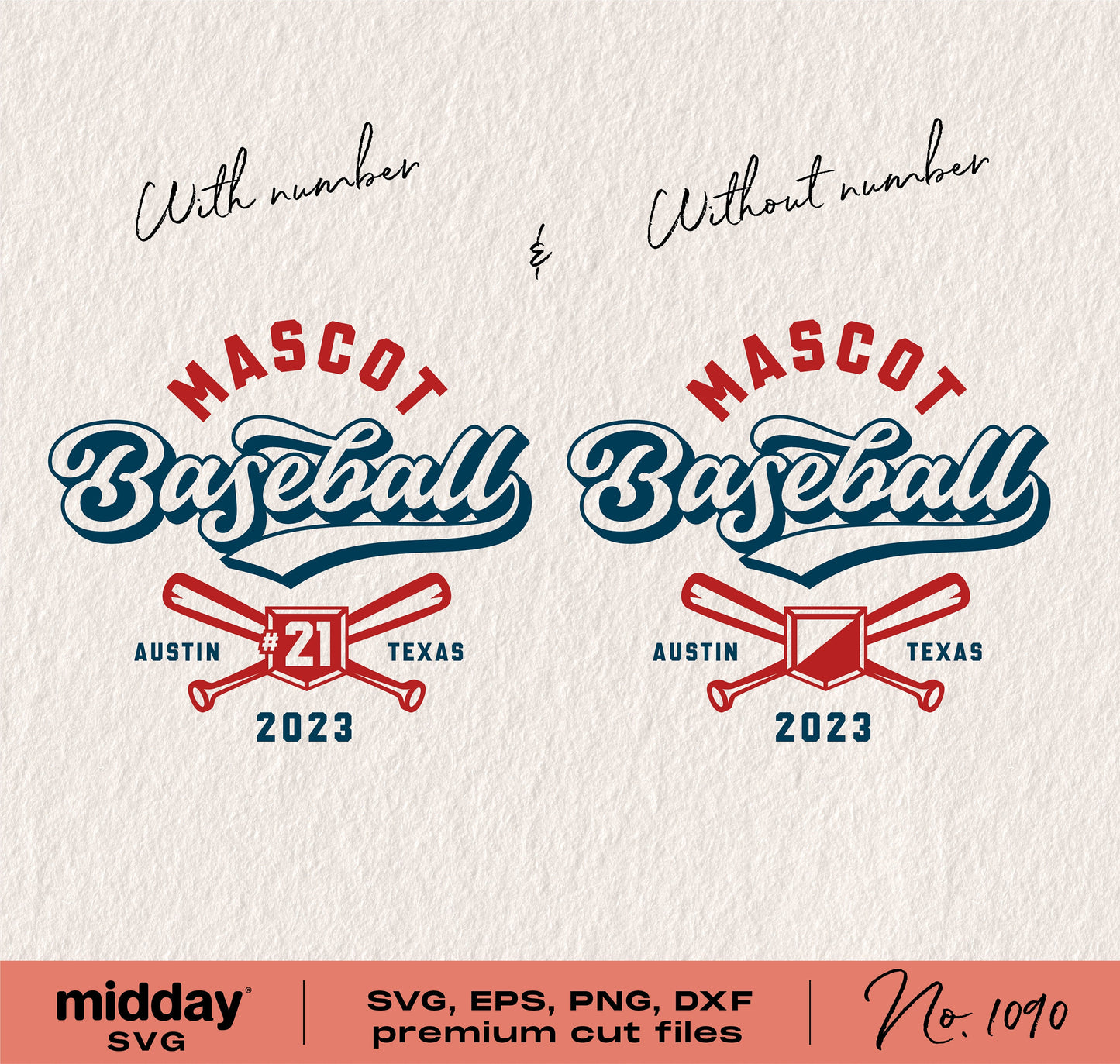 Mascot Baseball team logo template in SVG, EPS, PNG, DXF formats with customizable number for 2023, ideal for Cricut and Silhouette projects.