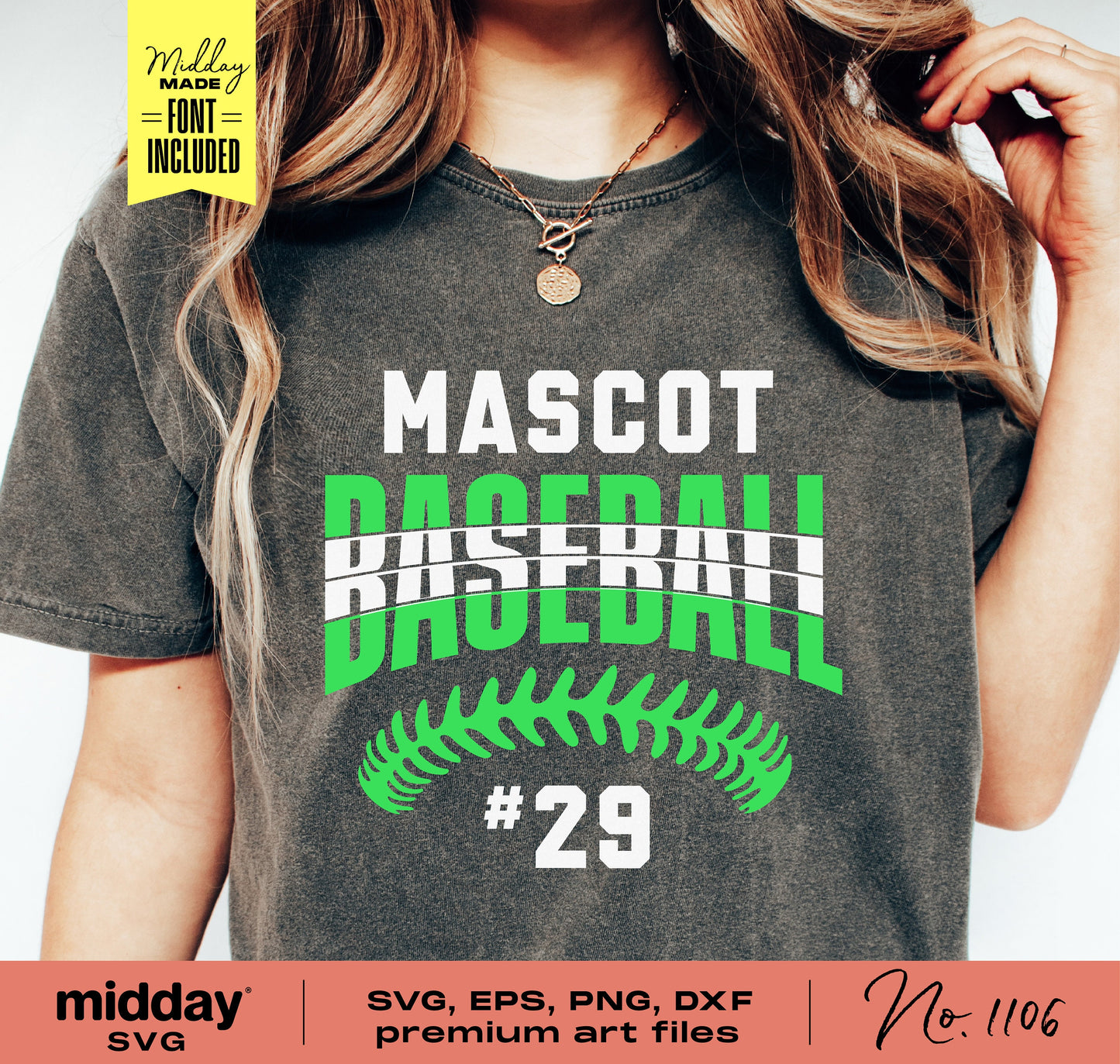 Customizable baseball team shirt design with the word 'Mascot Baseball' and number 29, ideal for Cricut and Silhouette crafting.