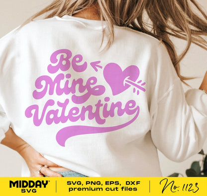 Back view of 'Be Mine Valentine' shirt with heart and arrow design, perfect for Valentine's Day crafting with Cricut and Silhouette.