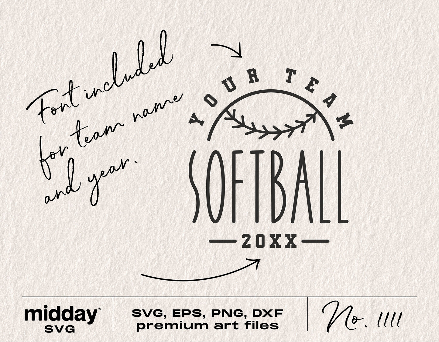 Softball team SVG template with customizable font for Cricut, Silhouette, sublimation. Includes PNG, DXF, EPS formats.