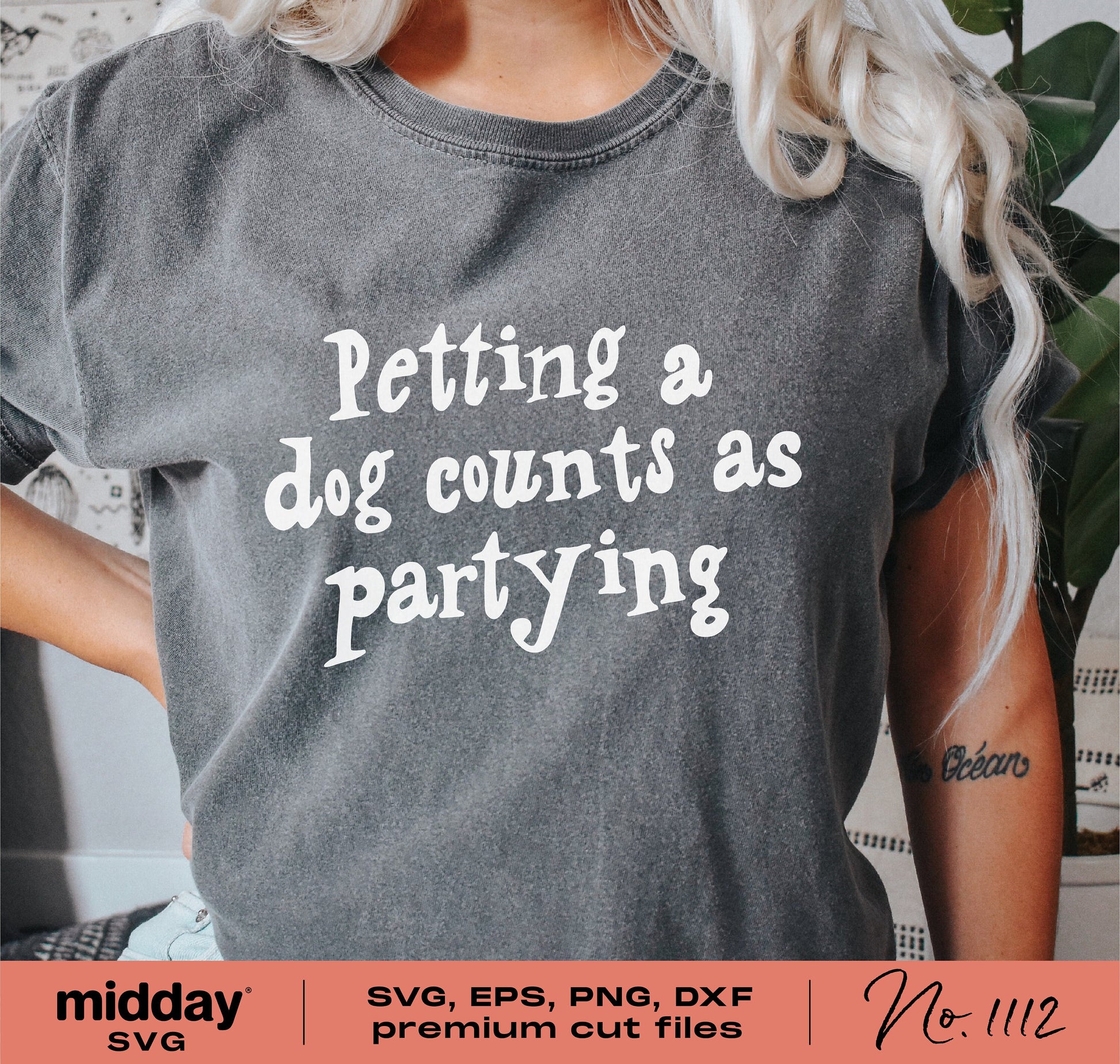 Funny dog lover shirt with 'Petting a dog counts as partying' text, available in SVG, PNG, DXF, and EPS formats for Cricut and Silhouette.