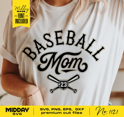 Baseball Mom shirt design featuring SVG, PNG, EPS files for Cricut, Silhouette; perfect for tumbler wraps, sweatshirts, and gifts.