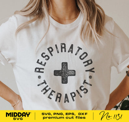 Respiratory Therapist shirt with cross design, compatible SVG PNG DXF EPS formats, ideal for Cricut and Silhouette cutting projects.