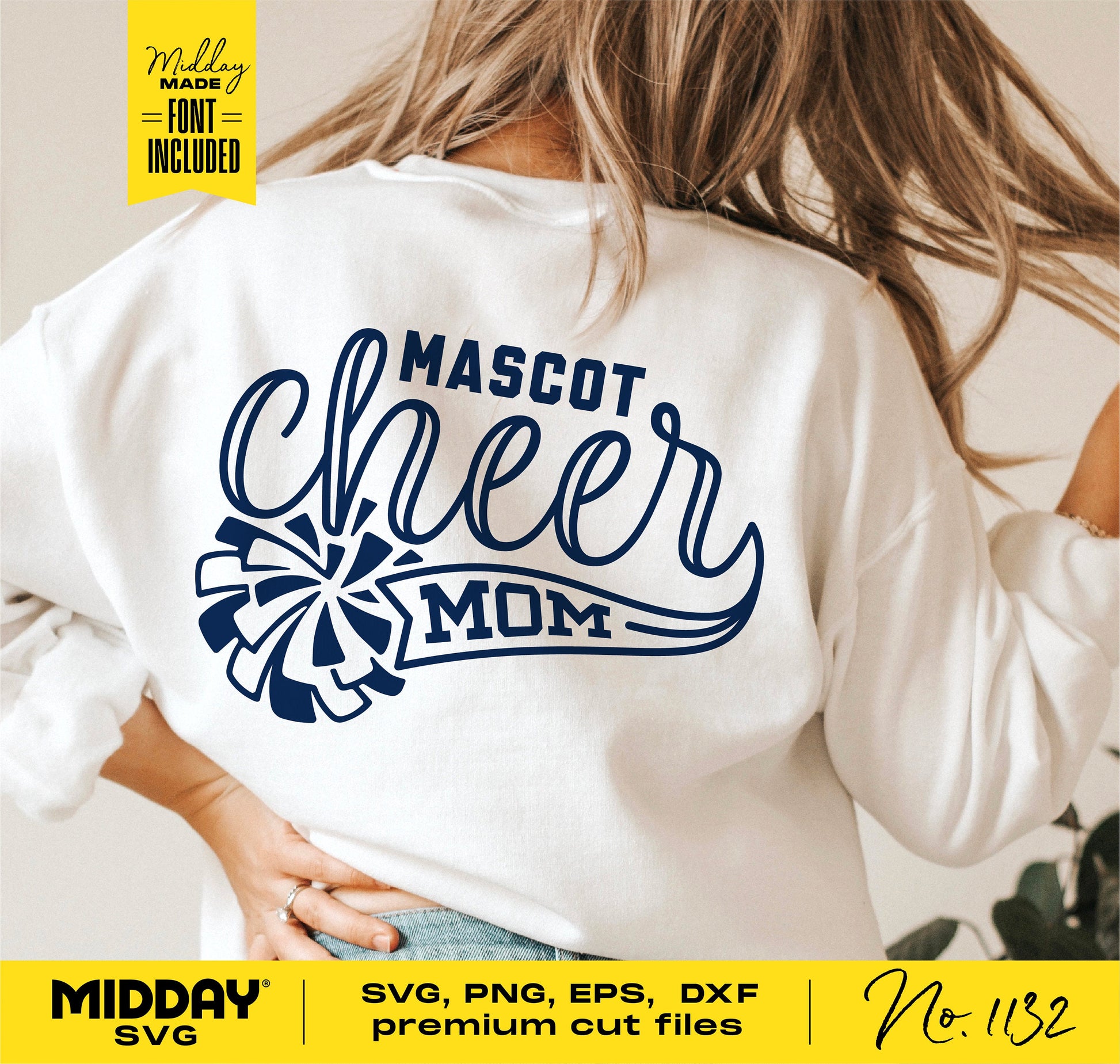 Cheer Mom shirt featuring customizable cheerleader design, ideal for Cricut and Silhouette projects, includes SVG, PNG, EPS, DXF formats.