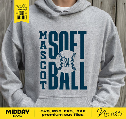 Gray hoodie with DIY softball team design template including SVG, PNG, EPS, DXF files for Cricut and Silhouette, font included.