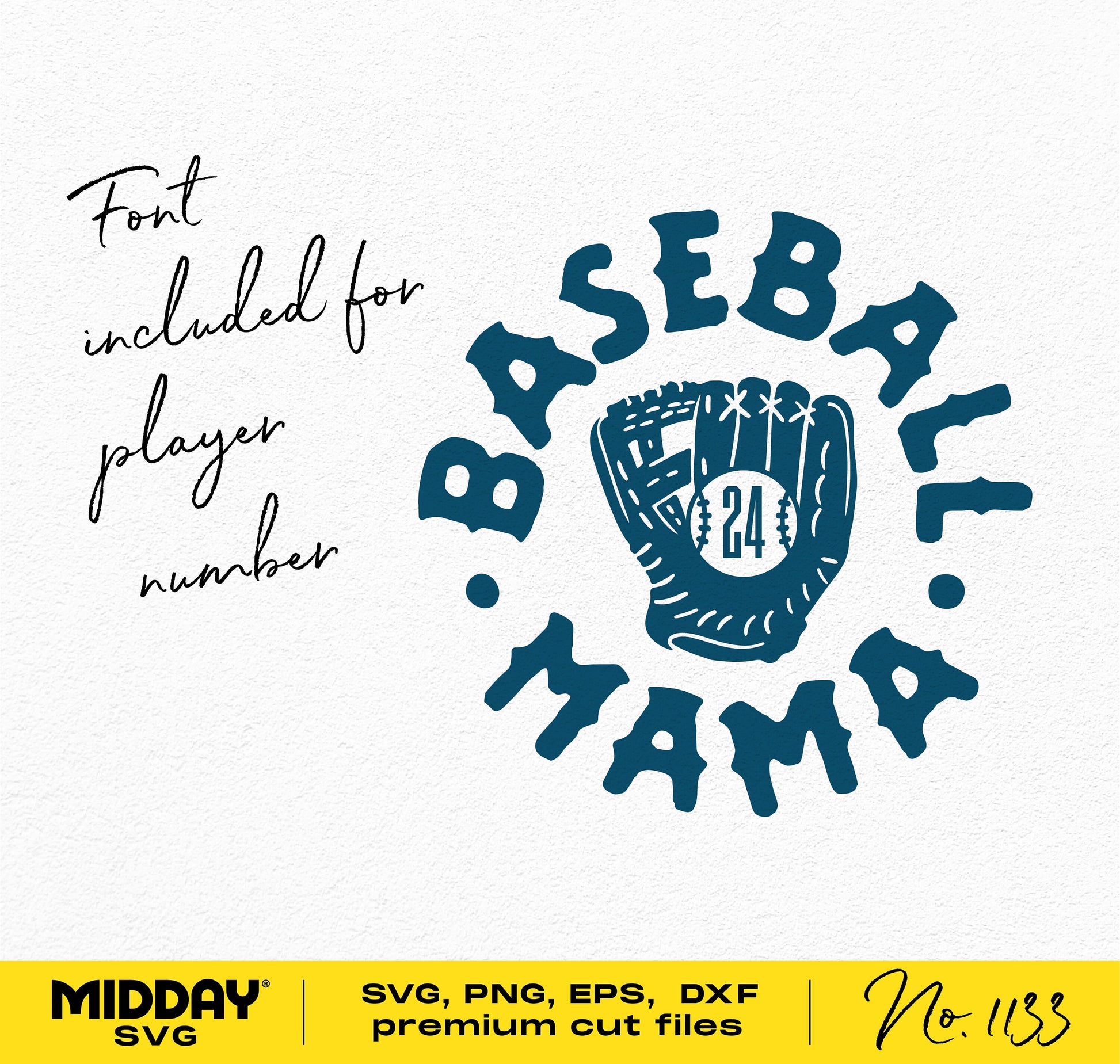 Baseball Mama design with font for player number, perfect for DIY baseball mom shirts. Includes SVG, PNG, EPS, DXF files for Cricut and Silhouette.